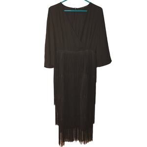 Shein Size Large L Black Tassle Flapper Dress Zipper Wedding Formal Date Night